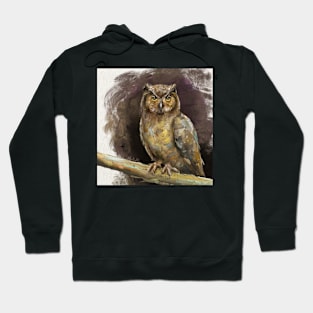 An Artistic Painting of an Owl in Earthy Shades Hoodie